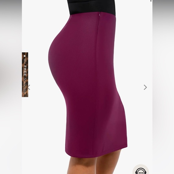 NWT Popilush Shapewear Sculpting Faux Leather Front Slit Midi Skirt Purple - Picture 2 of 9